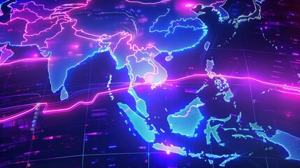 Southeast Asia on a digital map