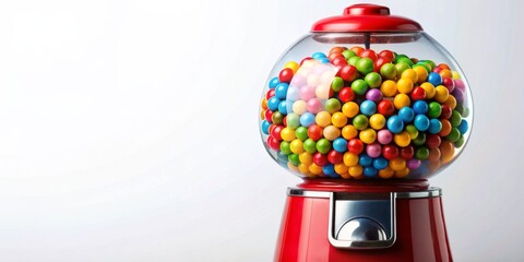 A Classic Red Gumball Machine Filled with Colorful Gumballs, gumball machine , gumballs , candy , nostalgic