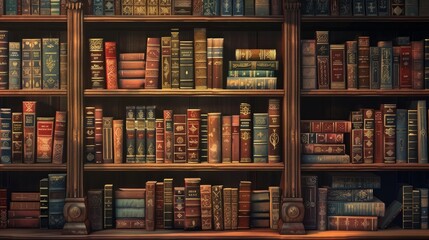 old library background, old books on bookshelves, retro style