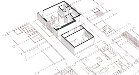 house architectural project sketch 3d illustration	