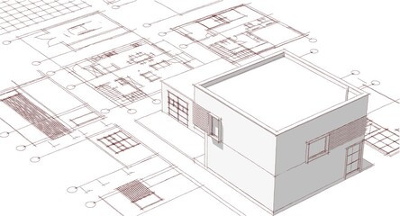 house architectural project sketch 3d illustration	