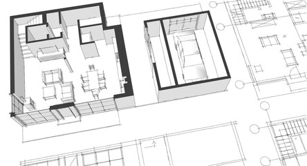 Fototapeta premium house architectural project sketch 3d illustration 