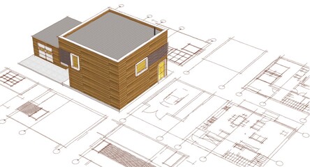 house architectural project sketch 3d illustration	