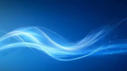 Glowing Waves on Blue Background: Technology-Themed Vector Illustration with Simple Lines and Studio-Lit Professional Photography
