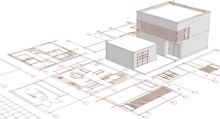house architectural project sketch 3d illustration	