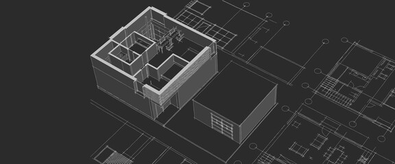 house architectural project sketch 3d illustration	