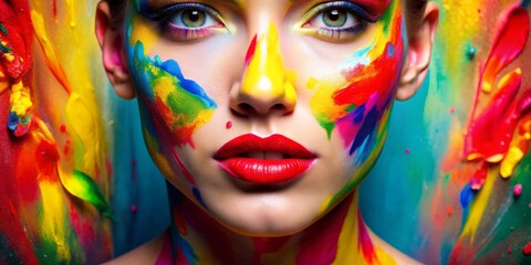 Abstract Colorful Makeup, Woman, Portrait, Body Art , Face Paint