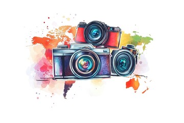 World Photography Day with World Map Background, photographer taking photo. World Photography Day social media banner and instagram banner post design