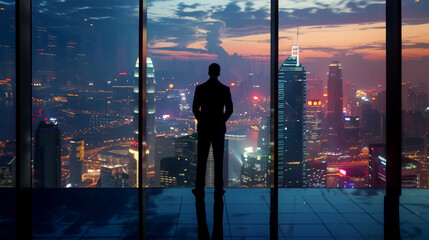 Fototapeta premium businessman with cityscape view background