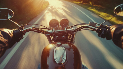 Fototapeta premium driving motorcycle on street at background