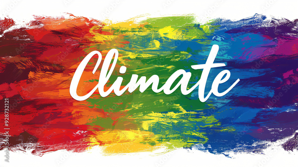 Aufkleber colorful brushstrokes creating a backdrop for the word climate in white on a white background