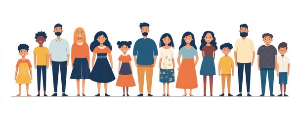 Multicultural group of families. Flat  illustration, Generative AI