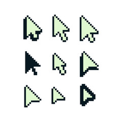 Cursor pixel art icons set, pointer, mouse arrow, design for logo, web, mobile app, badges and patches. isolated vector illustration. 8-bit.