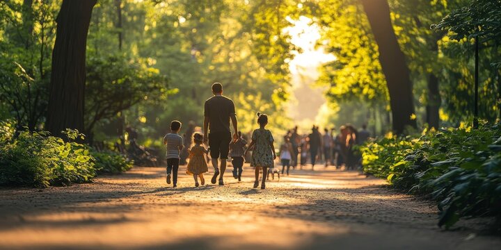 families with children in the city parc, Generative AI