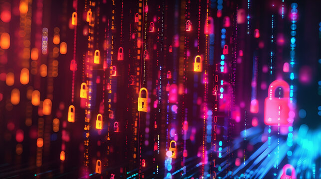 IoT data protection cybersecurity digital technology with key and padlock, data clean, phishing, hacking and coding, binary code AI sim lock, copilot, engineering,  htp security concept 