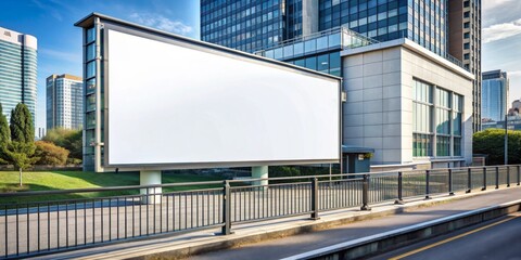 Fototapeta premium Blank Billboard on Building Facade, Urban Advertising, Mockup Design, Cityscape, Advertising Billboard