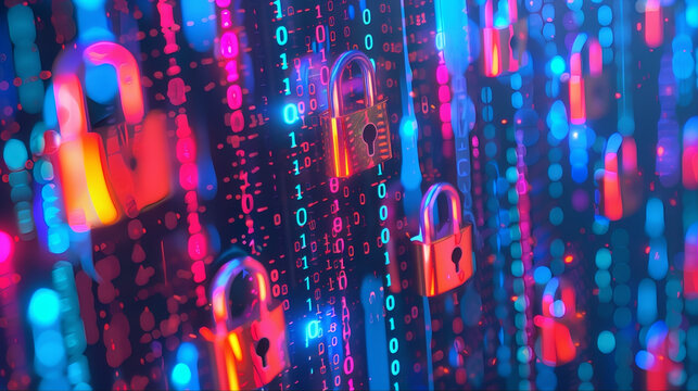 IoT data protection cybersecurity digital technology with key and padlock, data clean, phishing, hacking and coding, binary code AI sim lock, copilot, engineering,  htp security concept 