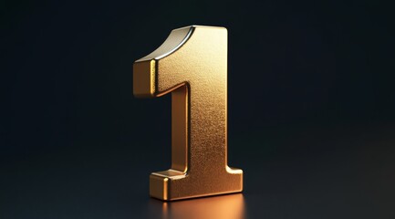 This captivating and visually appealing 3D render showcases a shiny golden number one, elegantly presented against a dark and rich background, accentuating its luxurious and sophisticated appearance