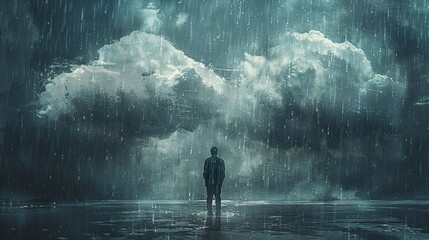 Obraz premium pensées noires, idées, émotions, réflexion, hésitation, santé mentale, la tête dans les nuages, fond graphique ia générative