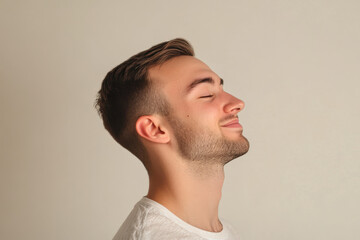 Obraz premium A close up of a man's face with his eyes closed