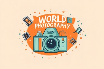 Obraz premium World Photography Day with World Map Background, photographer taking photo. World Photography Day social media banner and instagram banner post design
