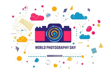 Obraz premium World Photography Day with World Map Background, photographer taking photo. World Photography Day social media banner and instagram banner post design