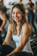 Fototapeta premium Empowered Fitness Journey Achieving Strength, Building Confidence, and Enhancing Overall Wellness while embracing an active lifestyle with mindfulness and joy through exercise and community support