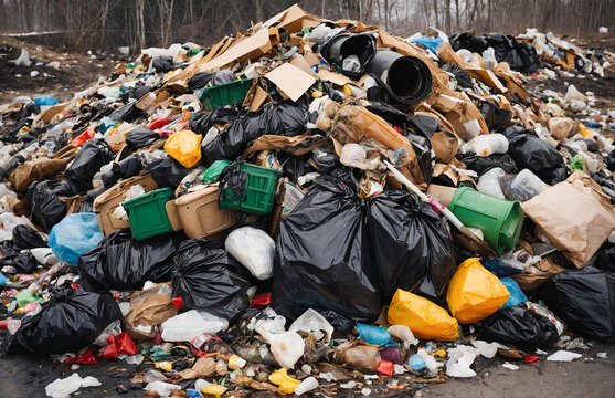 pile of garbage bags on the street pollution trash