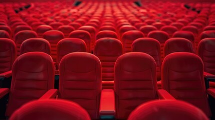 Obraz premium Rows of Red Seats in an Empty Auditorium