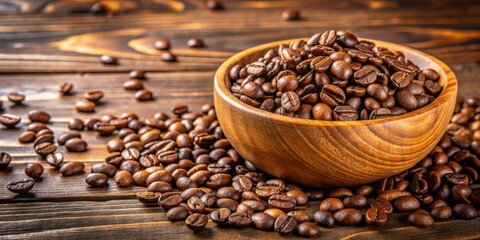 Fototapeta premium Coffee Beans in Wooden Bowl, Coffee Beans, Rustic, Beverage, Aroma