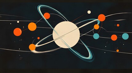 9. A whimsical illustration of an atom with cartoonish, playful electron paths