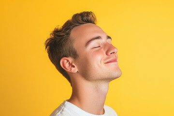 Fototapeta premium A close up of a man's face with his eyes closed