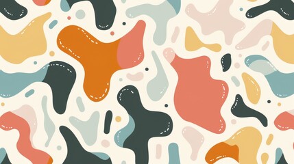 Abstract Seamless Pattern with Organic Shapes in Warm Colors