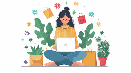 Fototapeta premium female teenager working with laptop, shopping online, making call. Importance of digital literacy for elderly people vector image