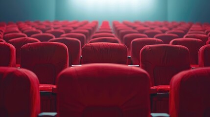 Obraz premium Rows of Empty Red Seats in a Theater Auditorium