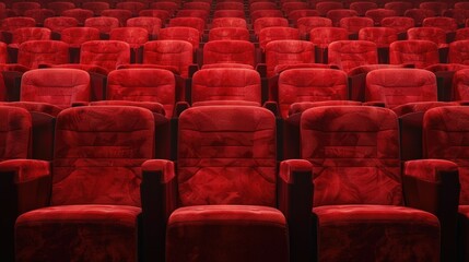 Fototapeta premium Rows of Red Velvet Seats in an Empty Theater
