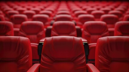 Fototapeta premium Rows of Empty Red Seats in a Theater or Auditorium