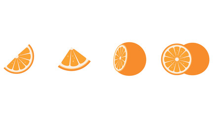 Vector set of fresh oranges icon. Orange fruits on white isolated background. Orange vector slices collection	