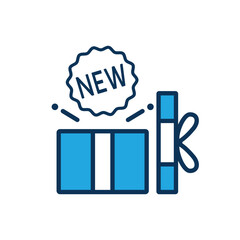 Product thin line icon set. Containing package, parcel, packet, gift, delivery cardboard box, recommendation, top seller, open shipping box or unboxing, carton boxes, brand. Vector illustration