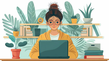female teenager working with laptop, shopping online, making call. Importance of digital literacy for elderly people vector image
