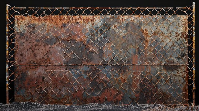 Rusty metal fence with chain link