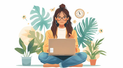 female teenager working with laptop, shopping online, making call. Importance of digital literacy for elderly people vector image