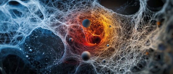 Fototapeta premium Abstract Visualization of a Complex Network of Interconnected Nodes and Web-like Structures