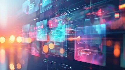 Obraz premium A futuristic glassmorphism sidebar menu that slides out, with transparent sections and a softly blurred backdrop