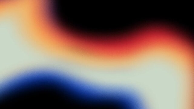 Grainy abstract background Animation, dark noisy poster black backdrop blue white orange red glowing color wave banner design, copy space