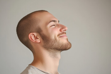 Obraz premium A close up of a man's face with his eyes closed