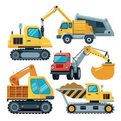 Set of construction vehicles and fully editable vector for print design