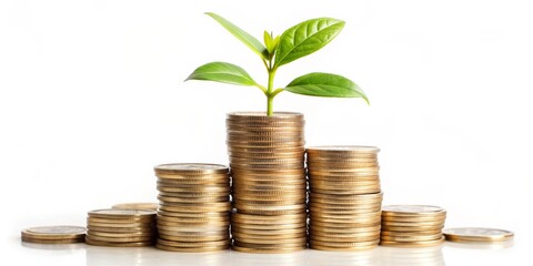Growth of Money, Gold Coins, Green Plant, Finance, Investment, , growth