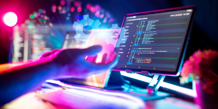 Development, programming and coding technology concept. A programmer manually works with program code on a computer.