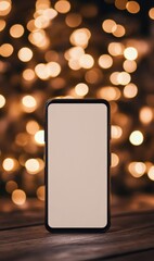 Connection Unplugged: A Smartphone Mockup on Wooden Table with Blank Screen, Warm Bokeh Background, Embracing the Abstract Concept of Disconnection in a Connected World.